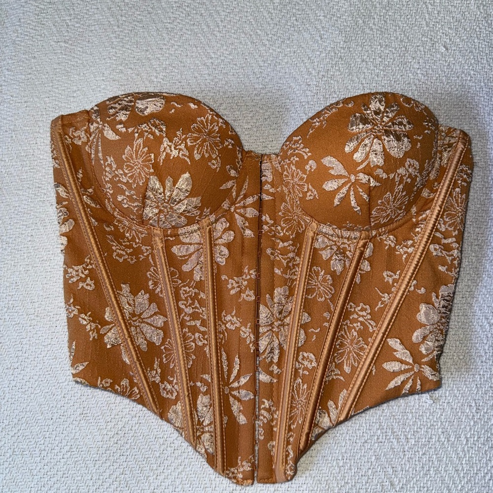 Windsor Floral Corset Top in Brown and Cream